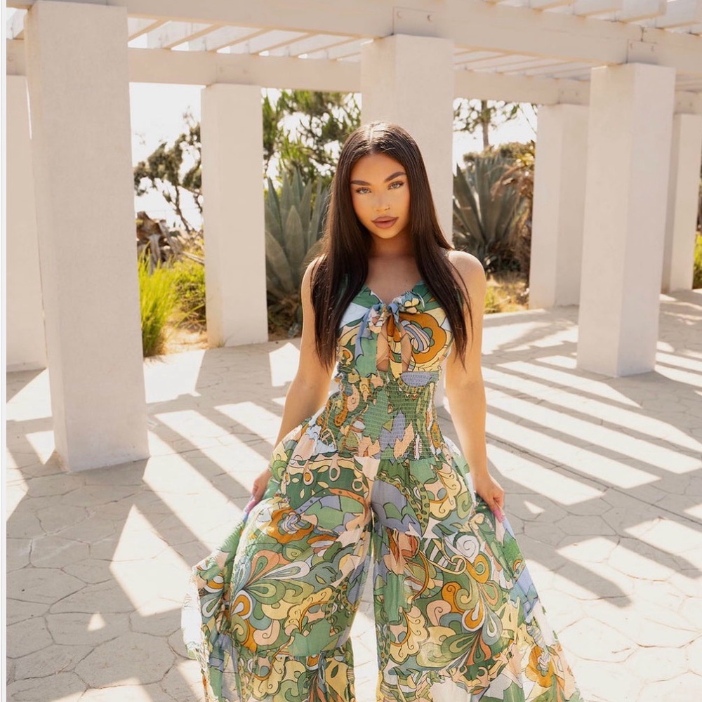 Fashion Nova Extra Large Colorful Abstract Print Jumpsuit